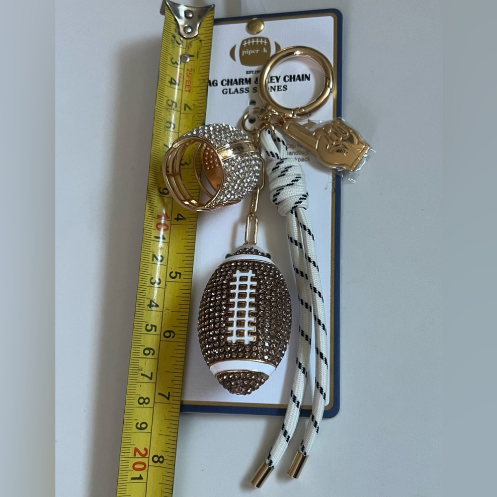 Piper. K, Gold and Brown Football Key and Bag Charm. New in packaging!!! - Picture 5 of 7